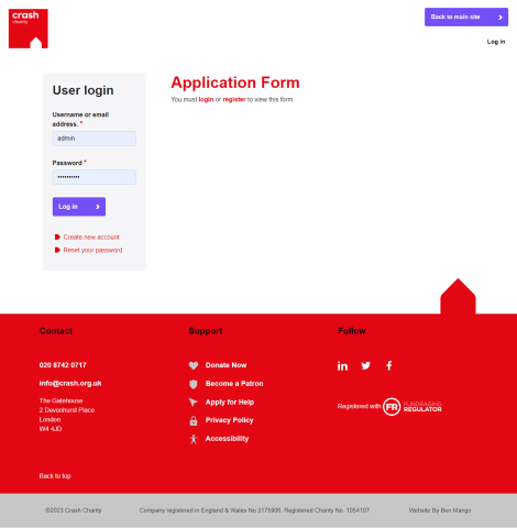 CRASH Online Application Form - CRASH are a charity working for the homeless in the construction industry.... CRASH Online Application Form